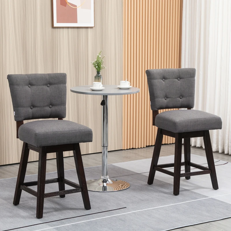 HOMCOM Set of 2 Tufted Bar Stool Chairs, Grey
