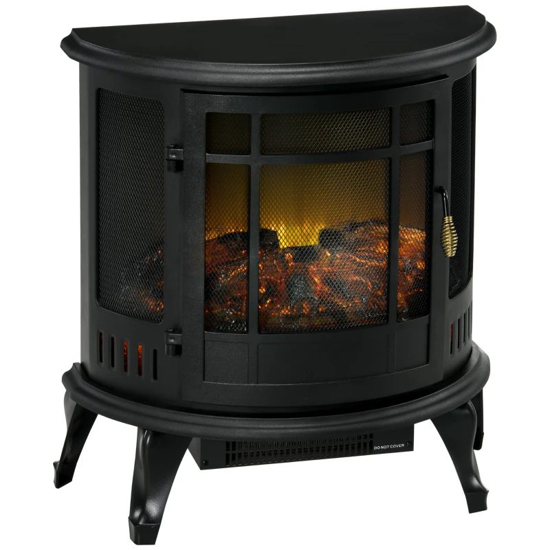 HOMCOM 22" Electric Fireplace Stove, Freestanding Electric Fire Place Heater with Realistic LED Flame, Adjustable Temperature, 1500W, Black