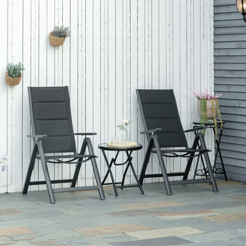 Outsunny 2 Piece Outdoor Patio Folding Chair Set, Aluminum Frame Portable Reclining Camping Seats with Soft Padding & Adjustable Backrest, for Garden, Outdoor, Backyard, Black