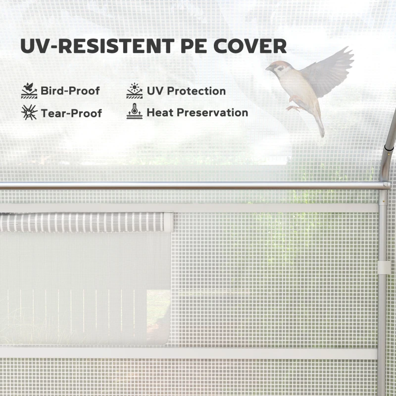 Outsunny 13' x 10' x 6.5' Tunnel Greenhouse Hoop House with Upgraded Galvanized Steel Frame and Large Windows, White