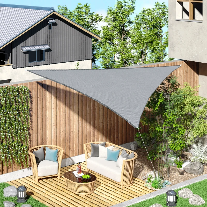 Outsunny Triangle 12' Canopy Sun Sail Shade Garden Cover UV Protector Outdoor Patio Lawn Shelter with Carrying Bag, Grey