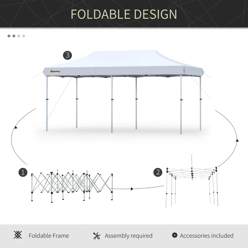 Outsunny 10'x20' Aluminum Pop Up Canopy Tent, Upgraded Thicker Tube Instant Party Tent with Wheeled Bag, 2-Level Adjustable, XL Large Ground Stakes for Events Patio Backyard