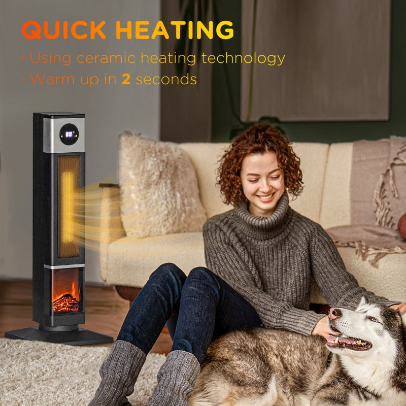 HOMCOM 31" Freestanding Electric Heater with Oscillation, Remote Control & 12H Timer for Indoors, 1400W, Black