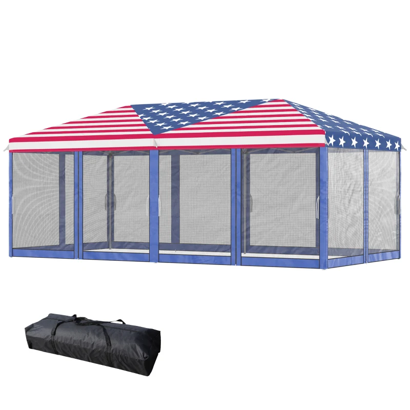 Outsunny 10'x20' Pop Up Party Tent Gazebo Wedding Canopy with 6 Sidewalls, American Flag