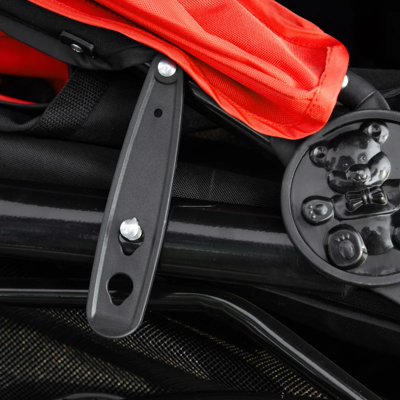 PawHut 3 Wheel Folding Dog Stroller, Travel Carrier with Adjustable Canopy, Storage Brake, Mesh Window for S&M Dogs, Red