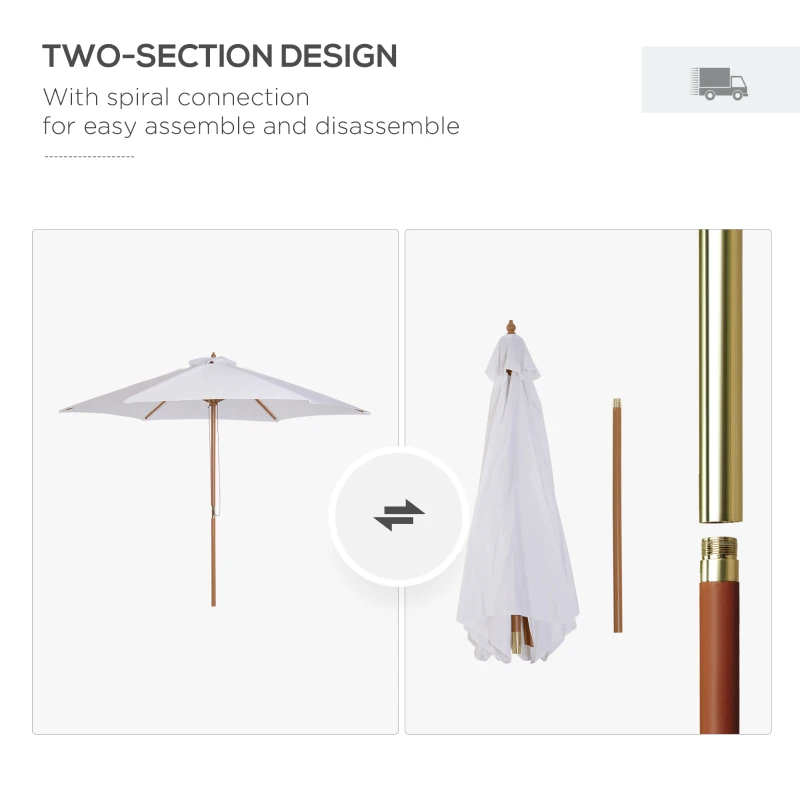 Outsunny ⌀9' x 8' H Patio Umbrella, Market Umbrella with Hardwood Frame and Wind Vent, Outdoor Beach Parasol, White