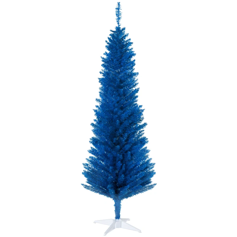 HOMCOM 5FT Decorated Christmas Tree, Pencil Christmas Tree with 294 Realistic Branch Tips and Plastic Stand, Blue