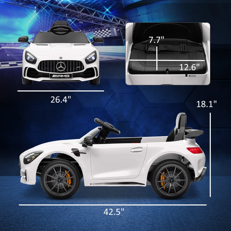 Qaba Mercedes-Benz AMG GTR Licensed 12V Battery Powered Kids Electric Car w/ Remote Control & Soft Start, White