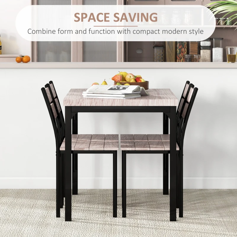 HOMCOM 5 Piece Dining Table Set for 4, Modern Kitchen Table and Chairs, Dining Room Set for Breakfast Nook, Small Space, Apartment, Space Saving