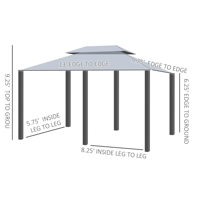 Outsunny 10' x 13' Outdoor Soft Top Gazebo Pergola with Curtains, 2-Tier Steel Frame Gazebo for Patio, Sage Gray