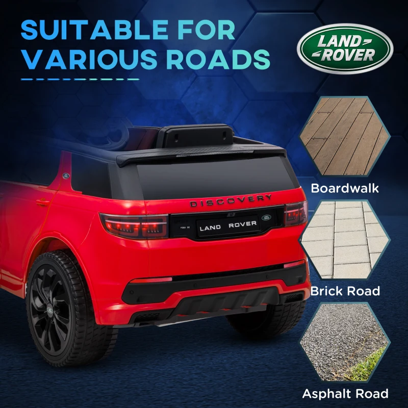 Qaba Land Rover Discovery Sport Licensed 12V Ride on Car w/ Remote, Soft Start, LED Lights, Music Horn, Red