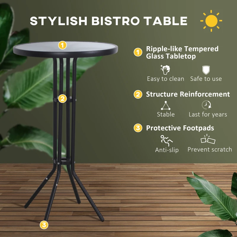 Outsunny 3Pcs Patio Bar Set, Outdoor Bistro Set with 2 Bar Stools and 1 Tempered Glass Bar Table, Dining Chat Set, Brown