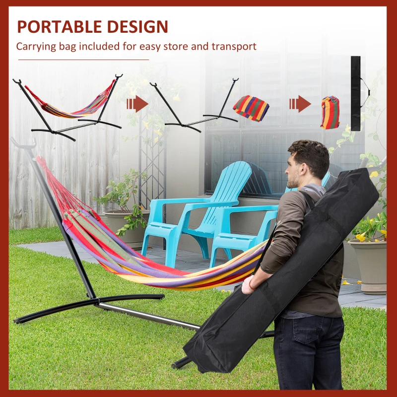 Outsunny Patio Hammock with Stand, Fabric Outdoor Hammock Bed with Stand, Free Standing Adjustable Lounge Chair Includes Portable Carrying Case for Outdoor or Indoor
