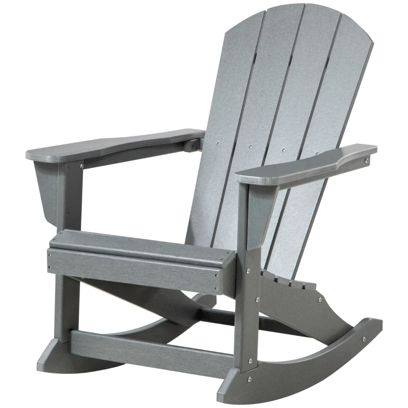 Outsunny Outdoor Rocking Chair, HDPE Adirondack Porch Rocker Chair for Garden, Patio, Light Gray