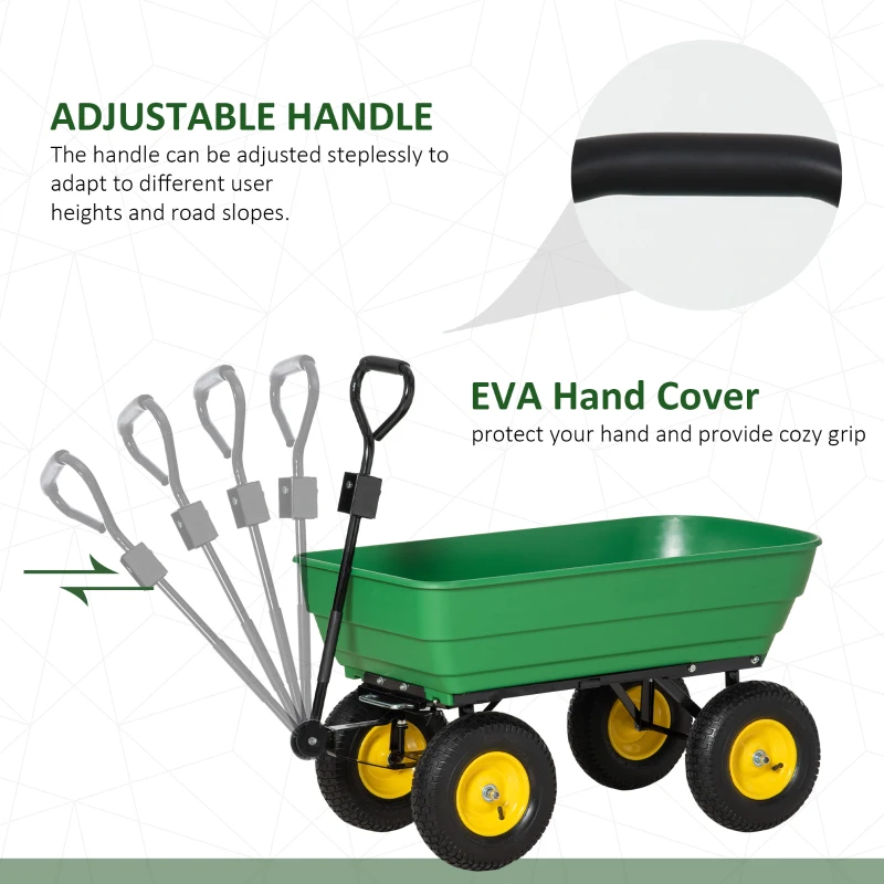 Outsunny Garden Dump Cart Heavy Duty 440lbs Wagon with Steel Frame and 12" Pneumatic Tires, Green