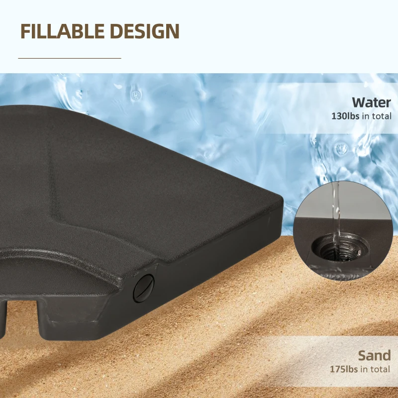 Outsunny 4-Piece 175lb Cantilever Patio Umbrella Base Weights for Offset Hanging Umbrella, HDPE Water or Sand Filled Umbrella Weights for Cross Base Stand, Brown