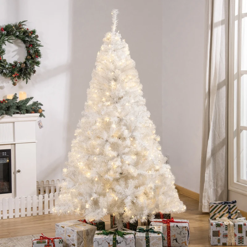 HOMCOM 6FT Prelit Artificial Christmas Tree Warm White LED Light Holiday Home Xmas Decoration with Automatic Open, White
