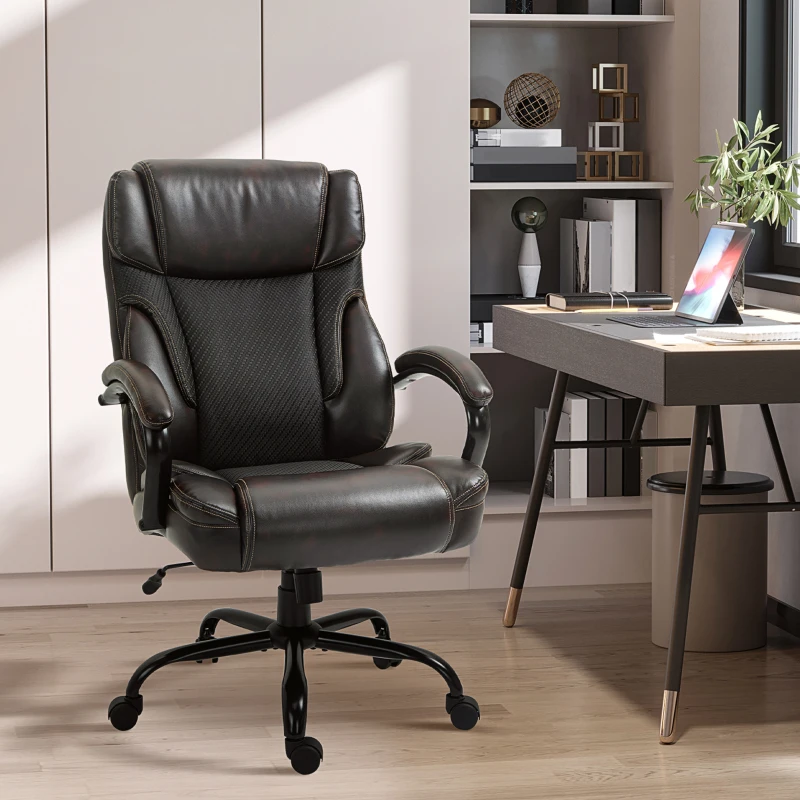 Vinsetto 484LBS Big and Tall Ergonomic Executive Office Chair with Wide Seat, High Back Adjustable Computer Task Chair Swivel PU Leather, Brown