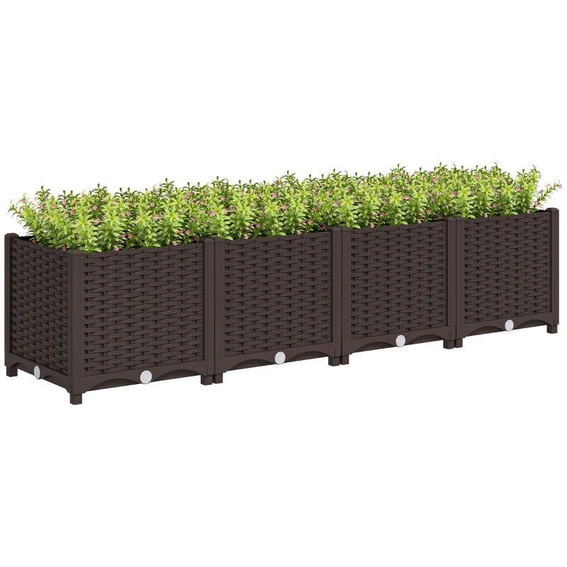 Outsunny Plastic Raised Garden Bed, Outdoor Planter Box with Drainage Holes for Patio, Balcony, 63" x 15.7" x 14.6", Brown