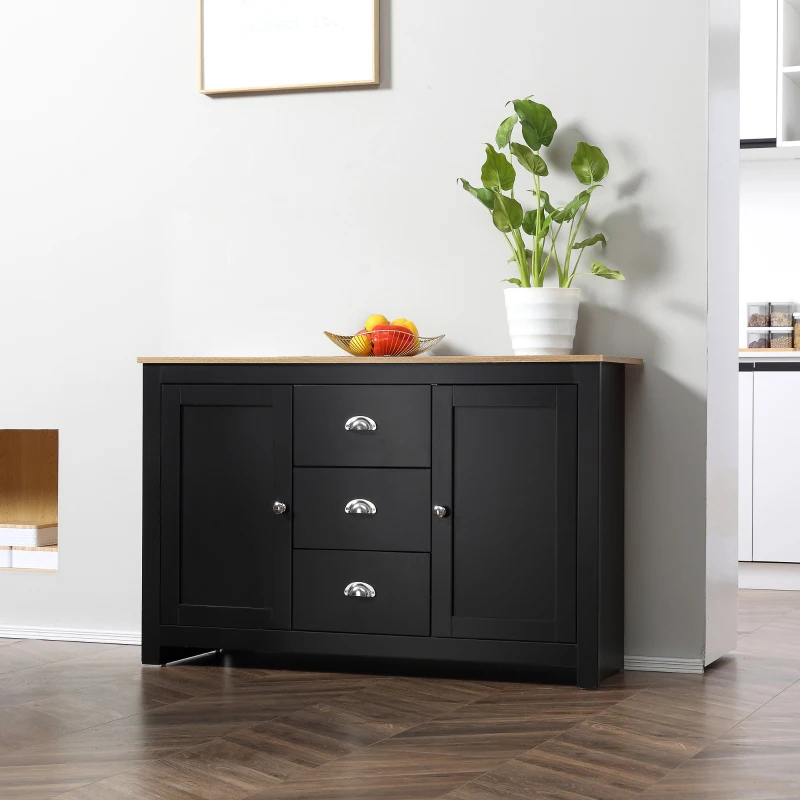 HOMCOM Kitchen Sideboard with Adjustable Shelves, Buffet Cabinet, Coffee Bar Cabinet with 3 Storage Drawers, Black