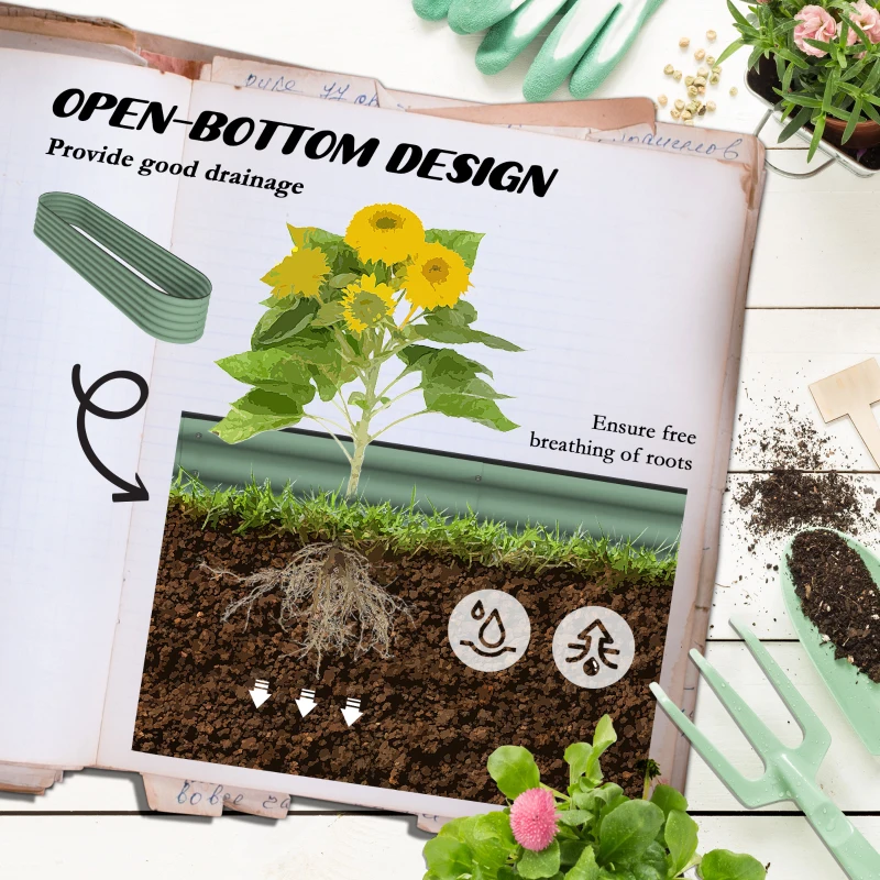 Outsunny 7.9' x 2' x 1.4' Galvanized Raised Garden Bed Kit, Metal Planter Box with Safety Edging, Green