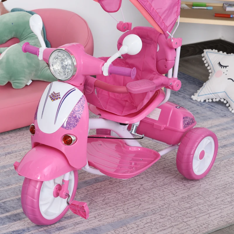 Qaba Children Ride-On Moped Tricycle with a Stylish Design & Interactive Music & Lighting Functions Blue