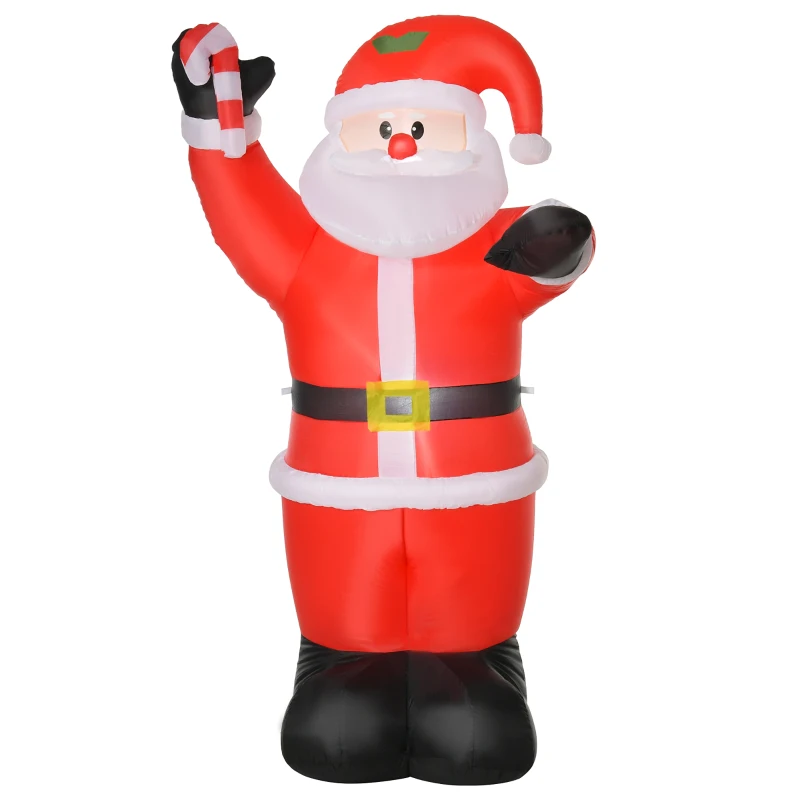 HOMCOM 8ft Inflatable Christmas Santa Claus with Candy Cane, Blow-Up Outdoor LED Yard Display for Lawn Garden Party