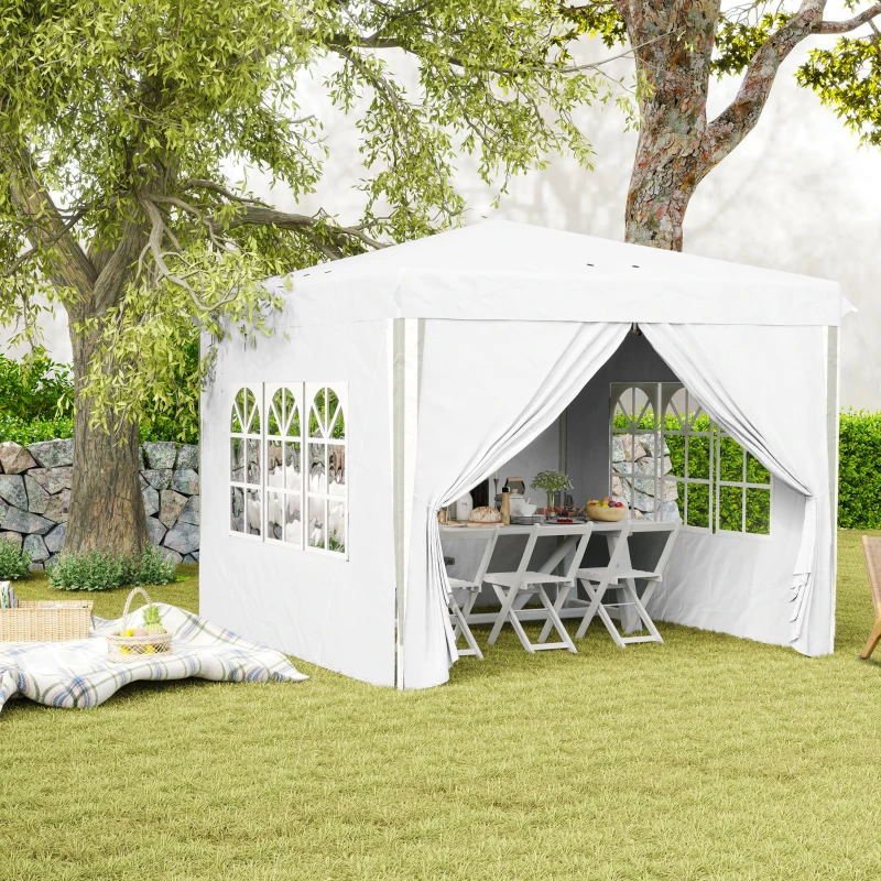 Outsunny 10' x 10' Pop-Up Canopy Tent with Sidewalls, Height-Adjustable, Carry Bag Included, for Outdoor, Garden, Patio, White