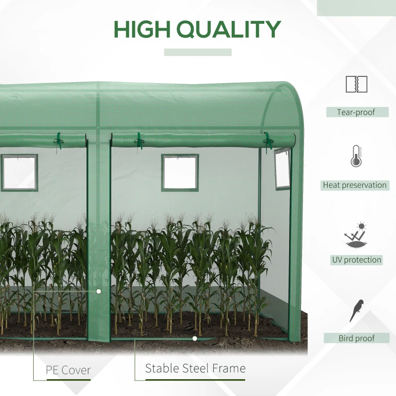 Outsunny Outdoor Garden Greenhouse, Steel Greenhouse tent with 2 Doors and 4 Windows for Backyard, Patio, 9.8'x3.3'x6.6', Green