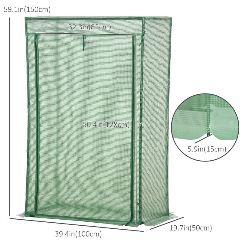 Outsunny Outdoor Steel Walk-in Garden Greenhouse Plant Warm House w/ Roll up Door, PVC Cover, 40"L x 20"W x 59"H, Green