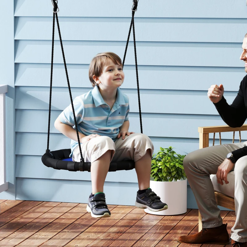 Qaba 24 inch Saucer Tree Swing Set for Kids with Adjustable Hanging Ropes for Outdoor, Backyard, Blue