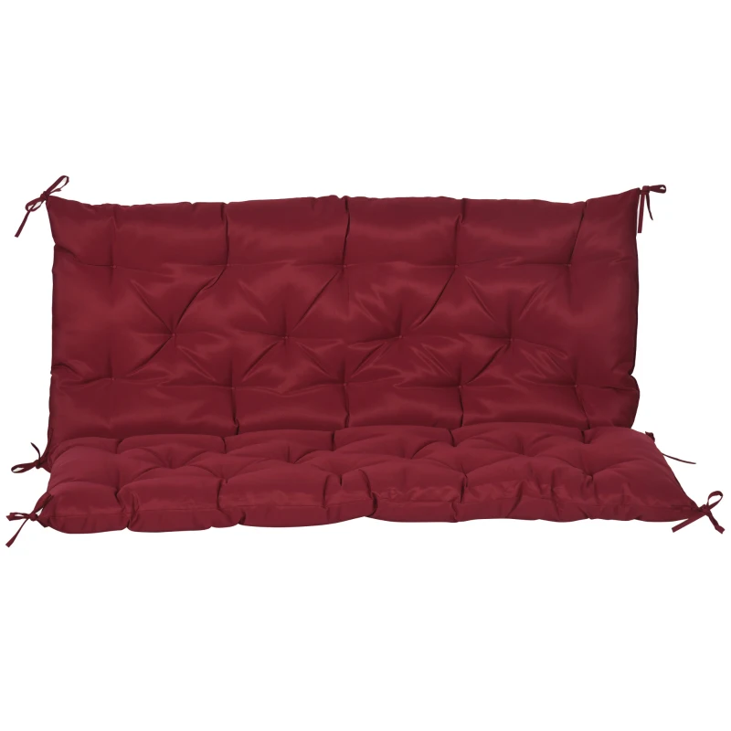 Outsunny 2 Seater Garden Bench Cushion, Soft Thick Outdoor Non-Slip 2 Seater Soft Pad With Backrest for Garden Patio, 47" x 43" x 5", Wine Red