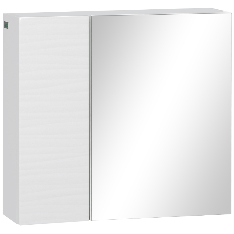 kleankin Wall Mounted Bathroom Medicine Cabinet Mirrored Cabinet with Hinged Door 2-Tier Storage and Adjustable Shelves White