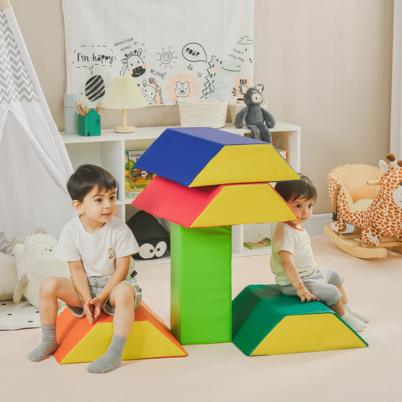 Qaba 5-Piece Soft Play Equipment, Large Baby Foam Playset for Creativity and Shape Discovery with Easy-to-Clean Surface, Toddler Educational Toy for 1+ Year Old Girls & Boys