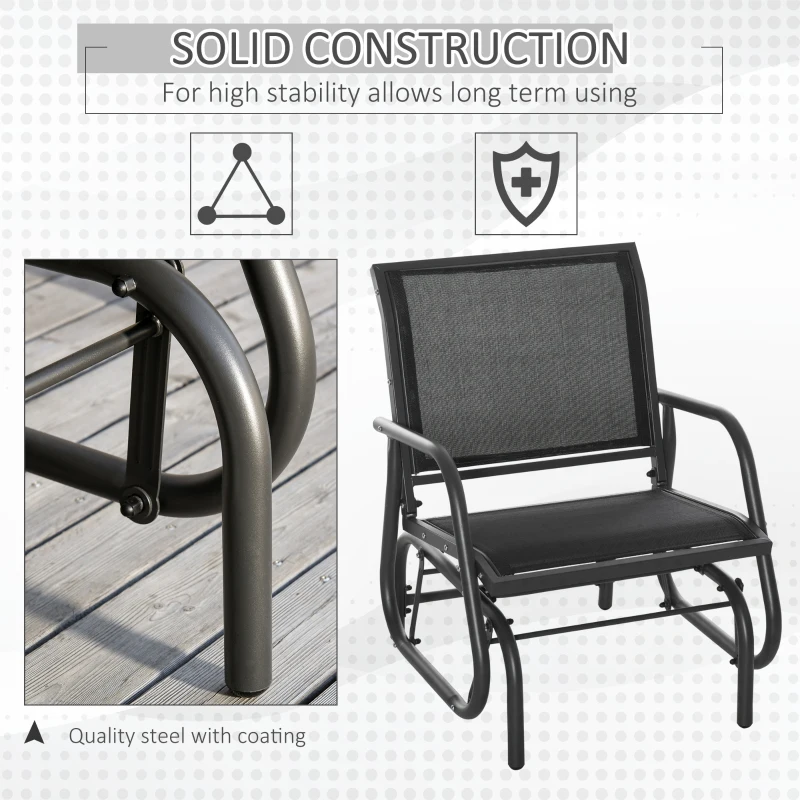 Outsunny Patio Glider with Breathable Mesh Fabric Seat & Backrest, Metal Frame Outdoor Glider Swing Chair with Armrests, Black