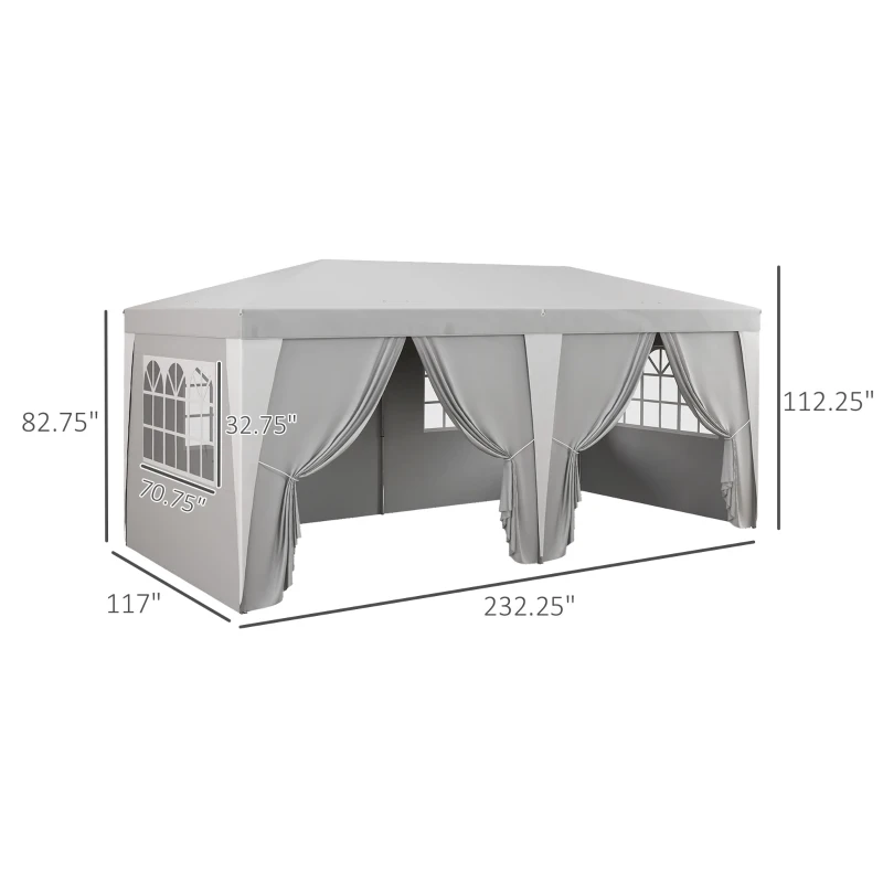 Outsunny 19 x 10' Pop Up Canopy with Removable Sidewalls, Windows, Height Adjustable Ez Up Canopy for Outdoor Events, Party, Gray