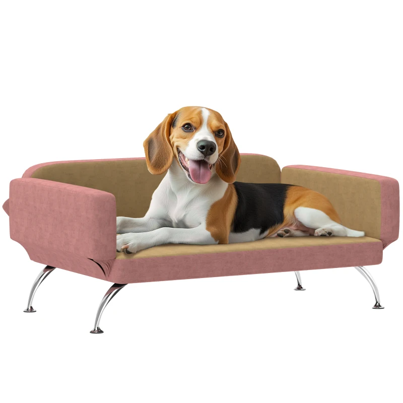 PawHut Dog Sofa Bed w/ Adjustable Armrest & Backrest for Small, Medium & Large Dogs, Pink