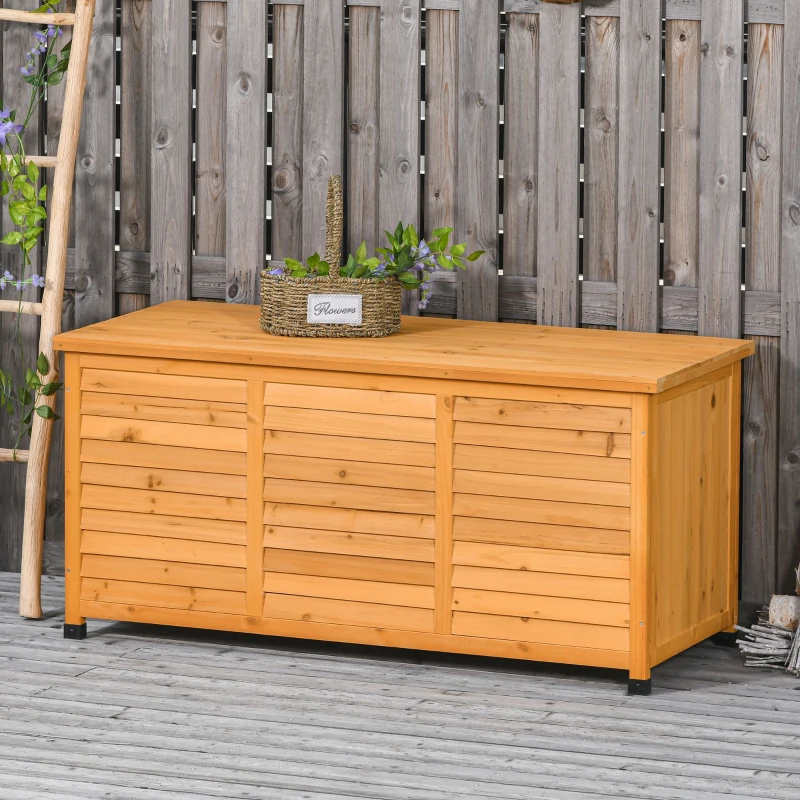 Outsunny 75 Gallon Wooden Deck Box, Outdoor Storage Container with Aerating Gap & Weather-Fighting Finish, Yellow