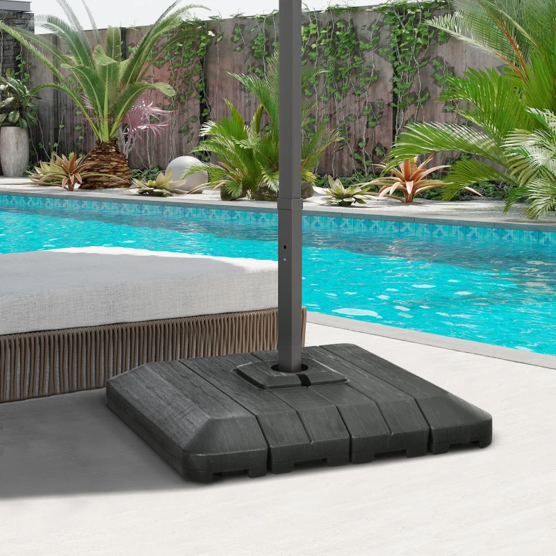 Outsunny 4PCs Cantilever Umbrella Base Weights with Wood-like Finish, Water or Sand Filled Patio Umbrella Weights for Cross Base Stand, Black