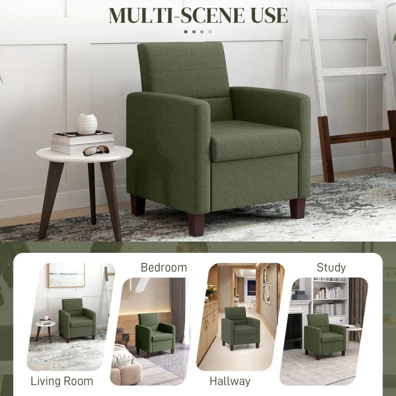HOMCOM Fabric Accent Chair, Modern Armchair with Seat Cushion and Non-Slip Pads for Living Room, Bedroom, Dark Green