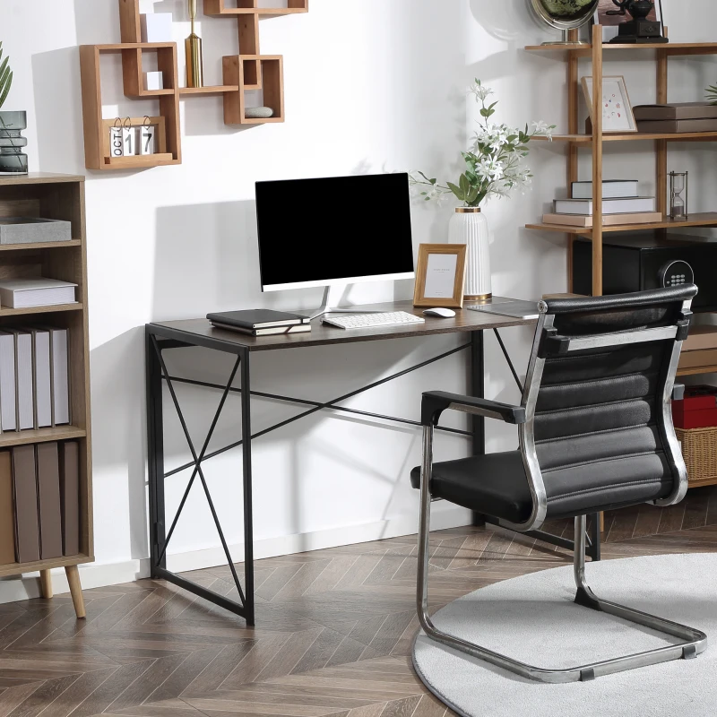 HOMCOM Folding Computer Desk, 47.25"W Home Office Writing Desk with Metal Frame, Brown