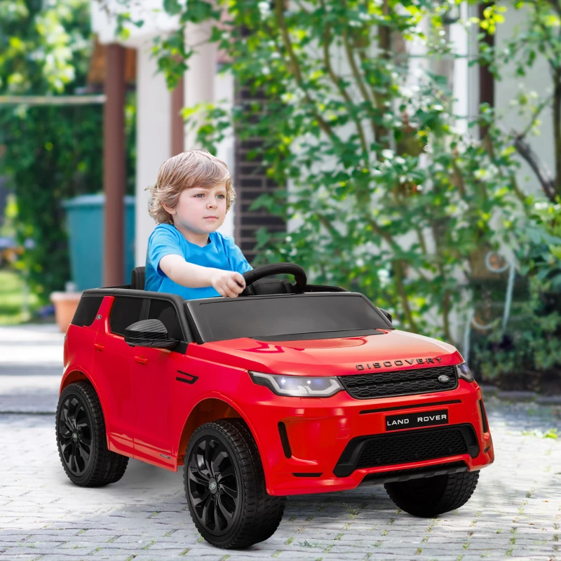Qaba Land Rover Discovery Sport Licensed 12V Ride on Car w/ Remote, Soft Start, LED Lights, Music Horn, Red