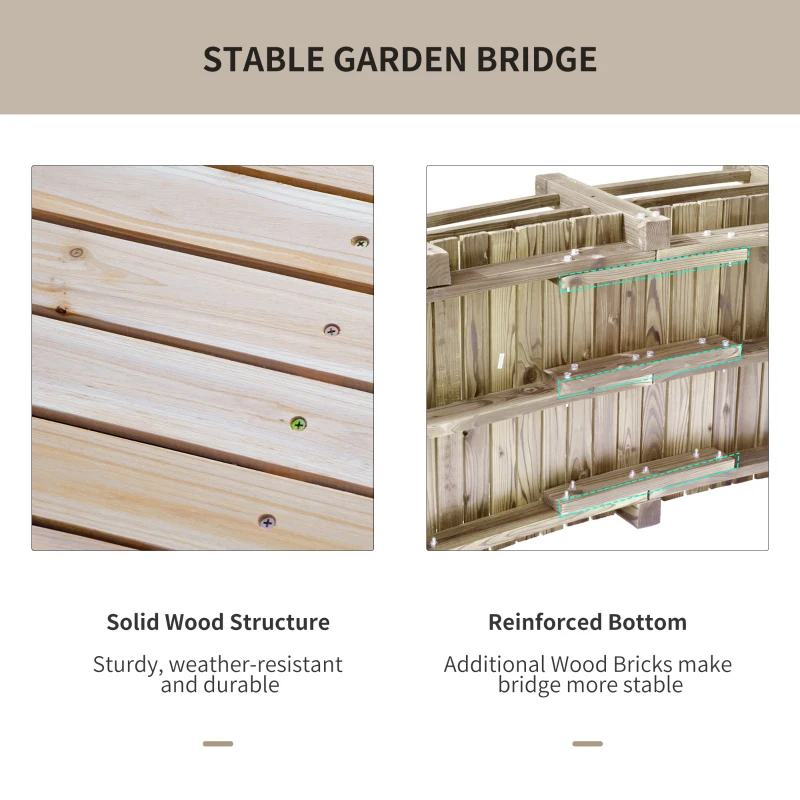 Outsunny 5FT Wood Garden Bridge Outdoor Decorative Landscape Side Rails Backyard Moon Bridge Park Decor Natural Wood