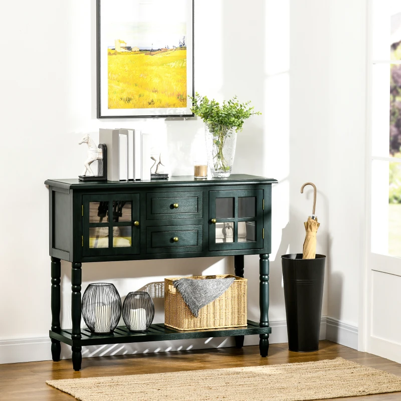 HOMCOM Vintage Console Table with 2 Drawers and Cabinets, Retro Sofa Table for Entryway, Living Room and Hallway, Vintage Blue