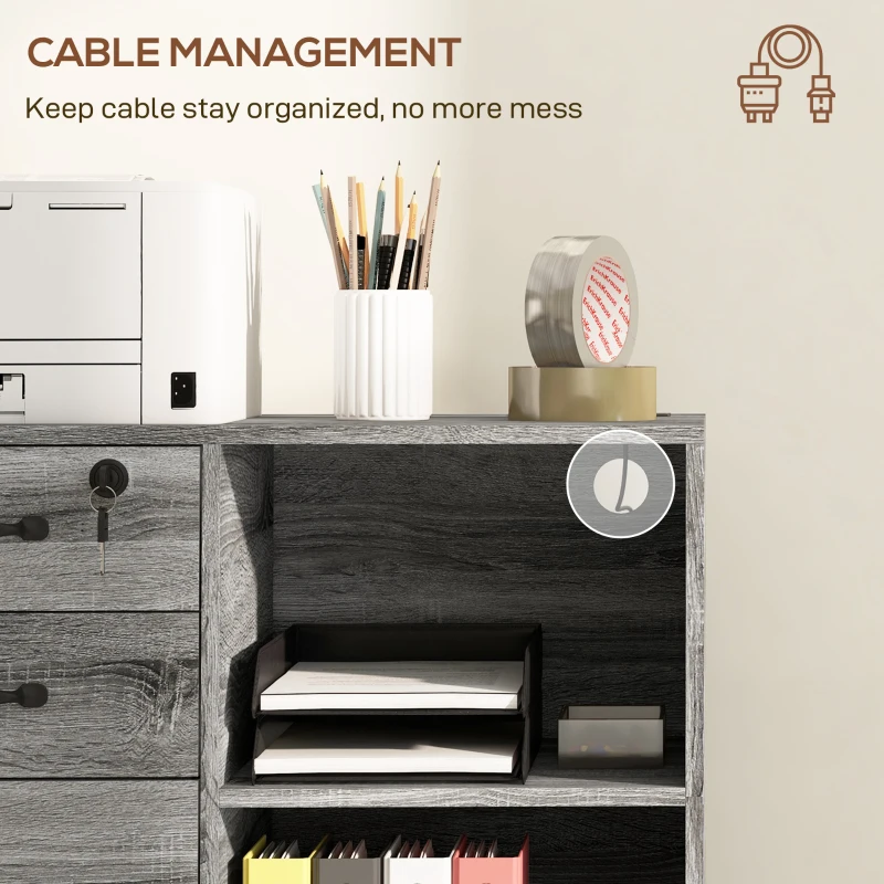 HOMCOM Mobile Printer Stand with Charging Station USB Ports Locking Filing Cabinet for A4 Letter Size Grey