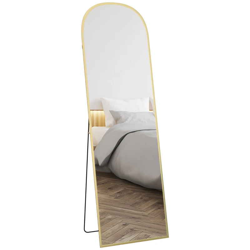 HOMCOM Arched Standing Mirror, 64" x 20" Full Length Mirror, Free Standing or Wall Mounted for Living Room, Bedroom, Gold