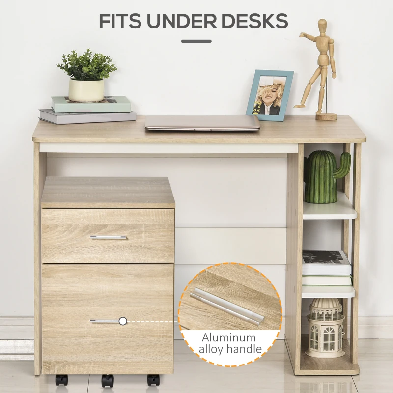 Vinsetto Mobile Filing Cabinet, Vertical File Cabinet with 2 Drawers, Wheels, for Letter or A4 File, Natural