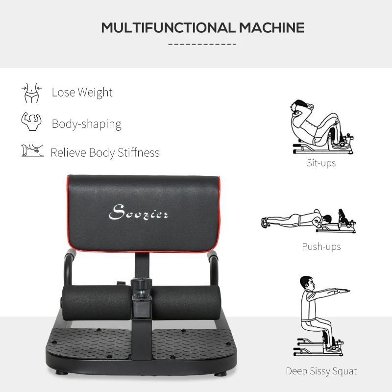 Soozier 3 in 1 Padded Push Up Sit Up Squat Machine Home Gym Fitness Equipment, Black