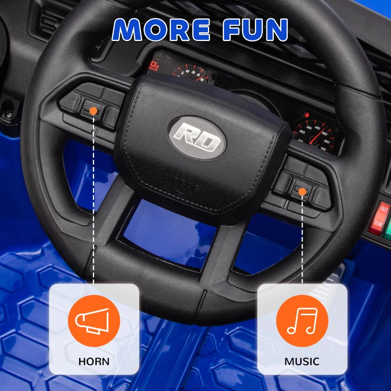 Qaba 12V Ride on Truck, Electric Car for Kids with Remote Control, Suspension, 3 Speeds, USB Music Headlights, Dark Blue