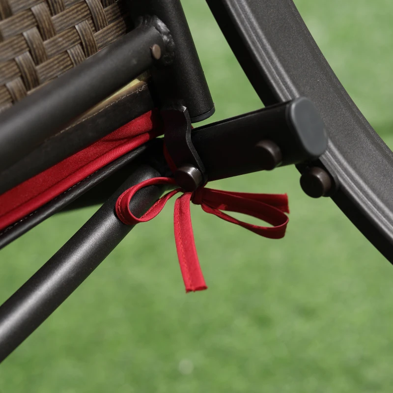 Outsunny 3 Pieces Patio Wicker Rocking Chairs Table Set, Outdoor PE Rattan Furniture with 2 Rockers & 1 Coffee Table w/ Padded Cushions for Deck, Backyard, Garden, Red